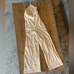 Cream cotton stretch jumpsuit small women’s wide leg worn once AFALLON